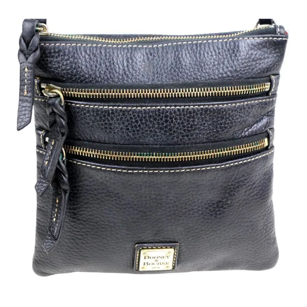 DOONEY & BOURKE PEBBLED BLACK GENUINE LEATHER XBODY SHOULDER BAG MESSENGER PURSE